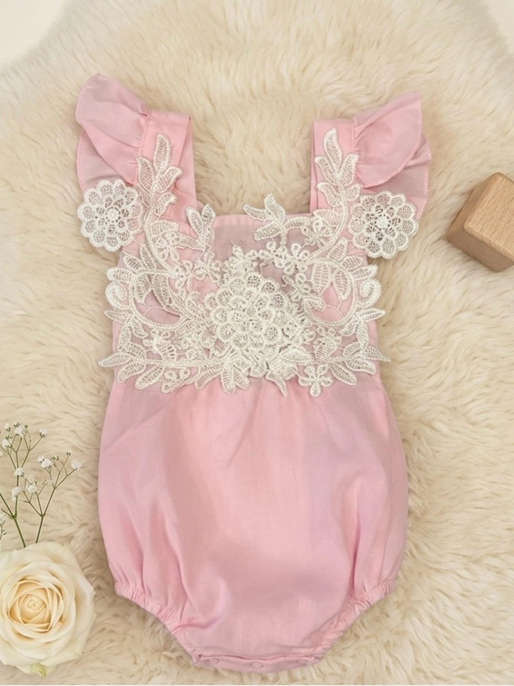 Bundle Pink Lace Appliqué Baby Romper - & Pink Ruffle Romper